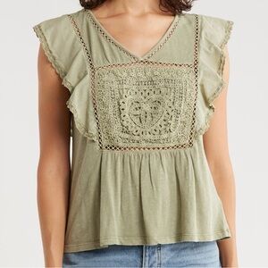 NWT Open Stitch Trim Cotton Top - Lucky Brand Baby Blue Blouse